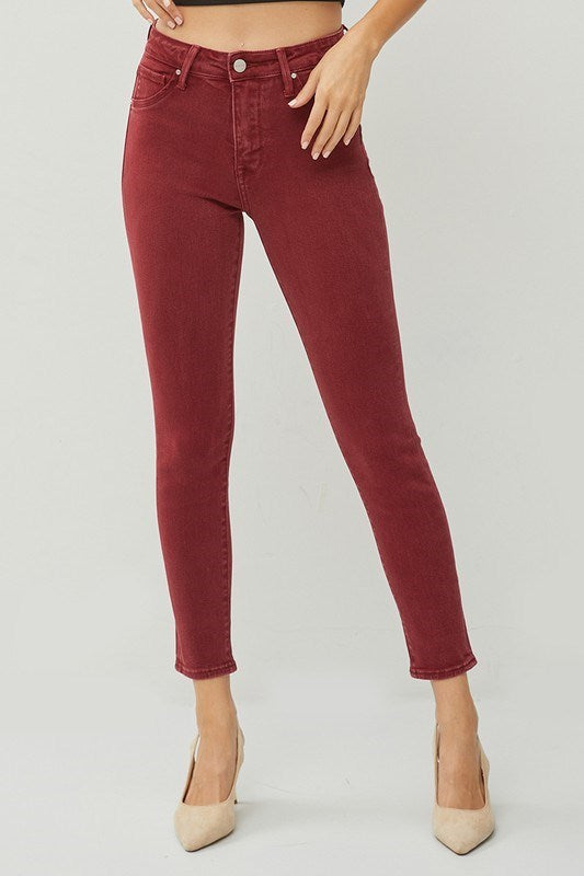 Wine Red High Rise Skinny Pants