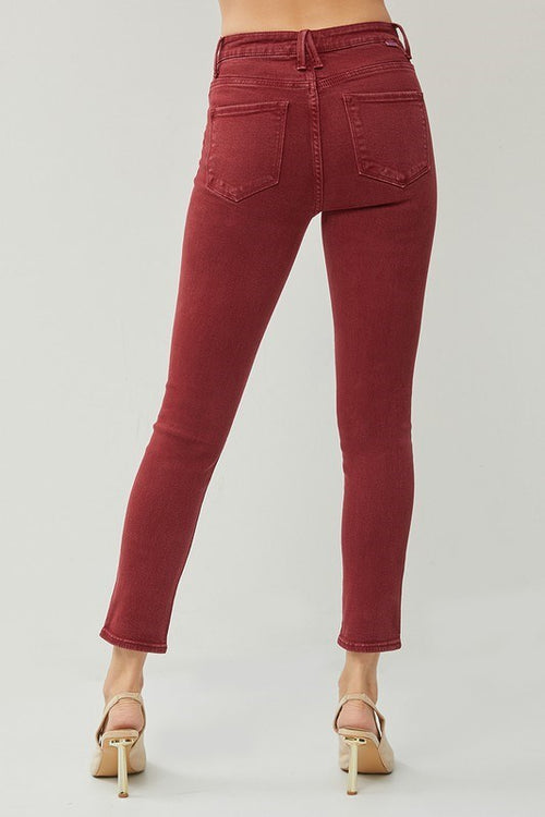 Wine Red High Rise Skinny Pants