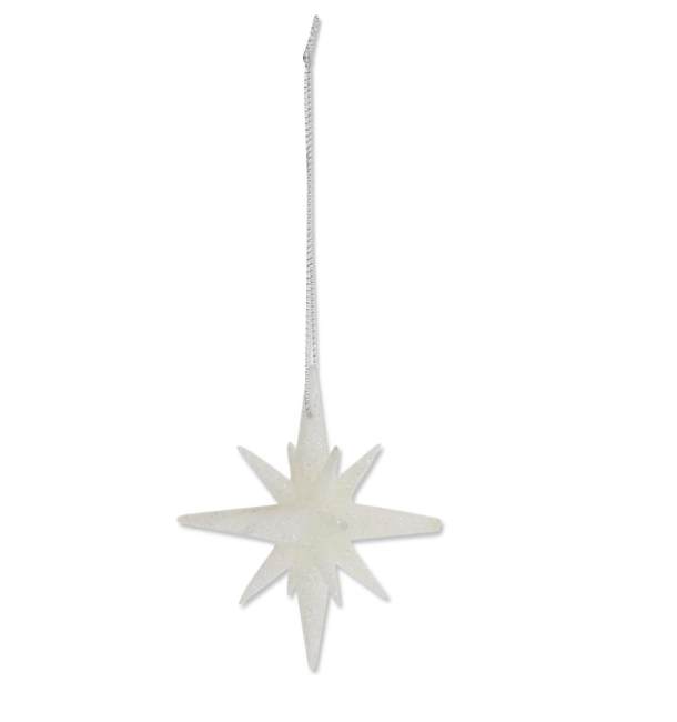 9 Point White Glitter Star Ornament