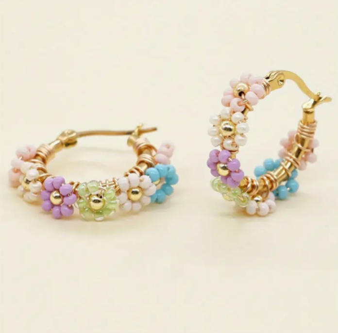 Karly Flower Beaded Hoop Earrings | 3 Colors