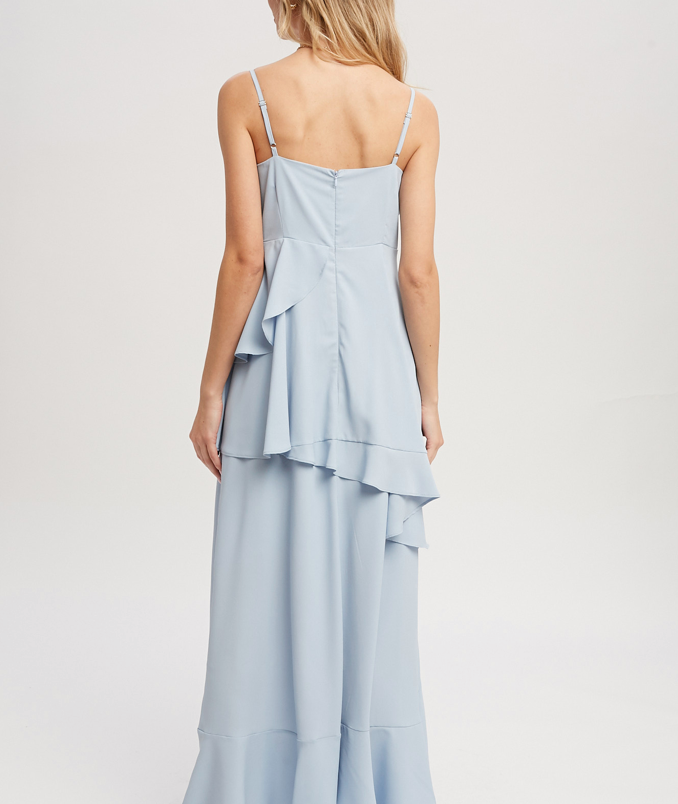 Chambray Ruffle Maxi Dress