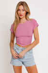 Pink Lace Up Back Short Sleeve Top