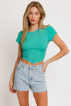 Green Lace Up Back Short Sleeve Top