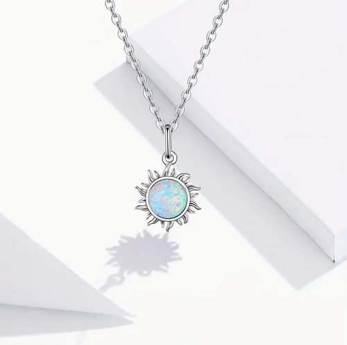 Sterling Silver Opal Sun Pendant Necklace