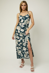 Criss Cross Back Floral Satin Maxi Dress