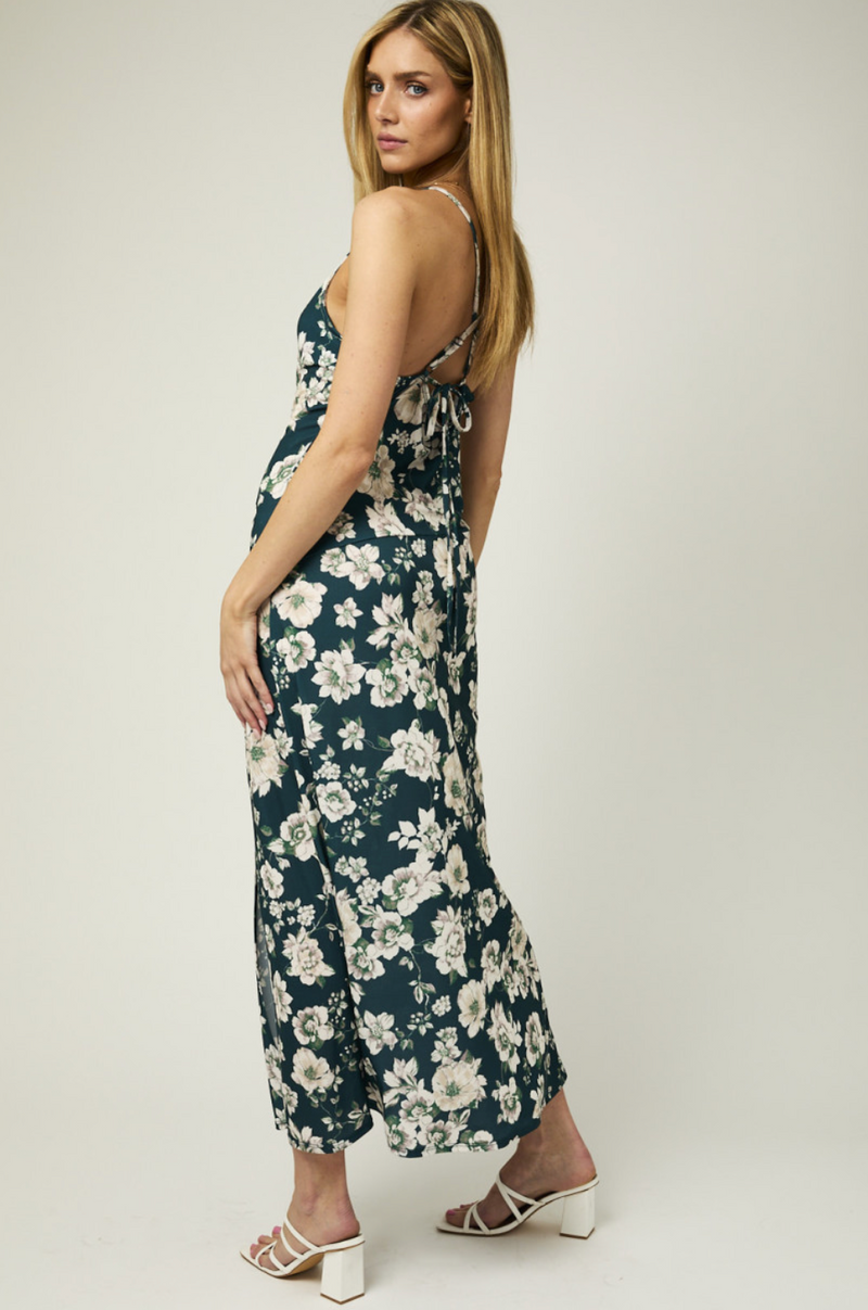 Criss Cross Back Floral Satin Maxi Dress