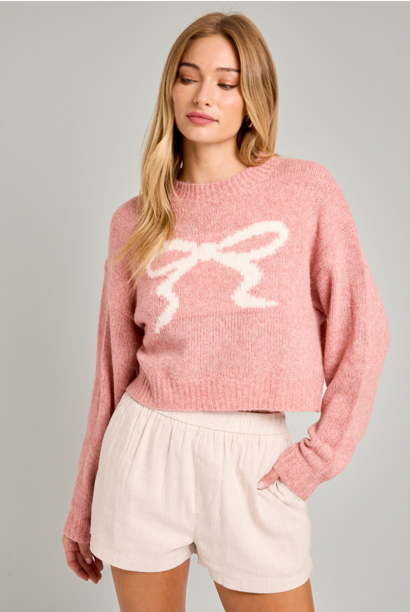 Pink Bow Cropped Sweater