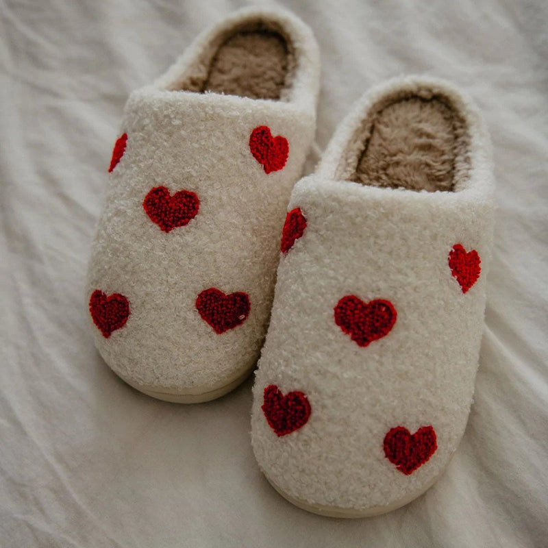 Red Hearts Fuzzy Slippers