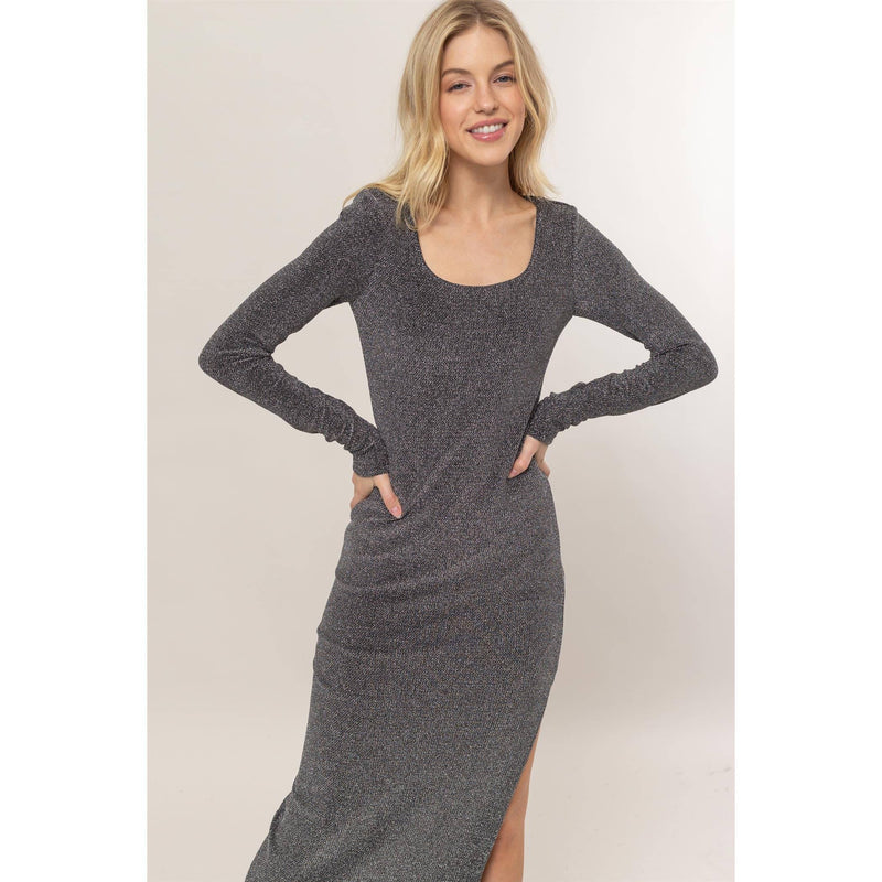 Silver Glitter Knit Bodycon Midi Dress