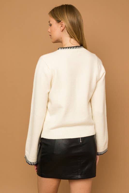 Off White Boat Neck Bell Sleeve Sweater