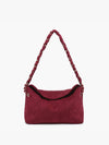 Wine Faux Suede Quilted Shoulder Bag