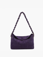 Dark Purple Faux Suede Quilted Shoulder Bag