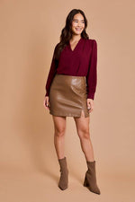 Wine Red Long Sleeve Pleated Shoulder Top