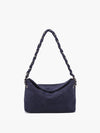 Dusk Blue Faux Suede Quilted Shoulder Bag