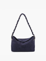 Dusk Blue Faux Suede Quilted Shoulder Bag