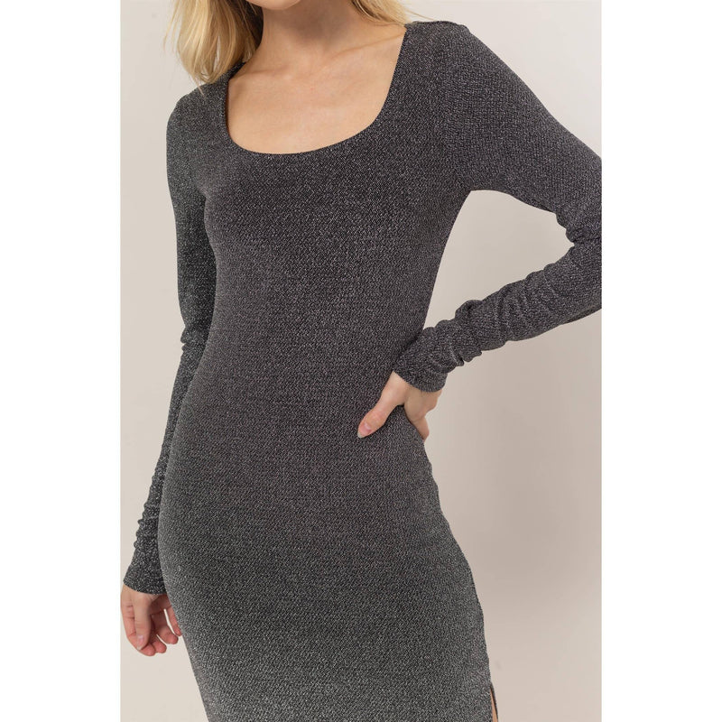 Silver Glitter Knit Bodycon Midi Dress