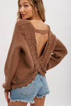 Lace Mocha Open Back Sweater