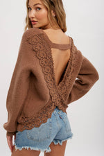 Lace Mocha Open Back Sweater