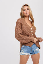 Brown Henley Sweater Top