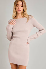 Boat Neck Back Tie Detail Sweater Dress