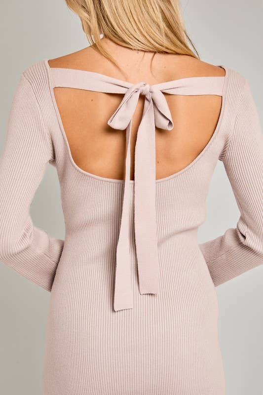 Boat Neck Back Tie Detail Sweater Dress