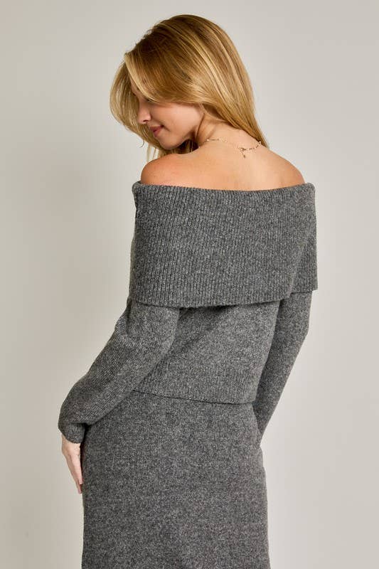 Grey Off Shoulder Relaxed Fit Sweater