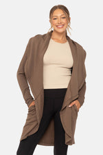 Brown Fleece Lined Open Cardigan