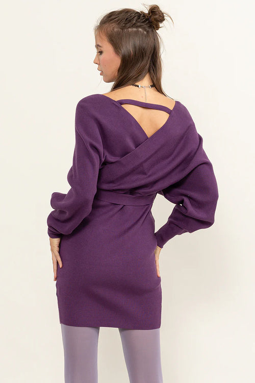 Jenna Purple Long Sleeve Mini Wrap Dress