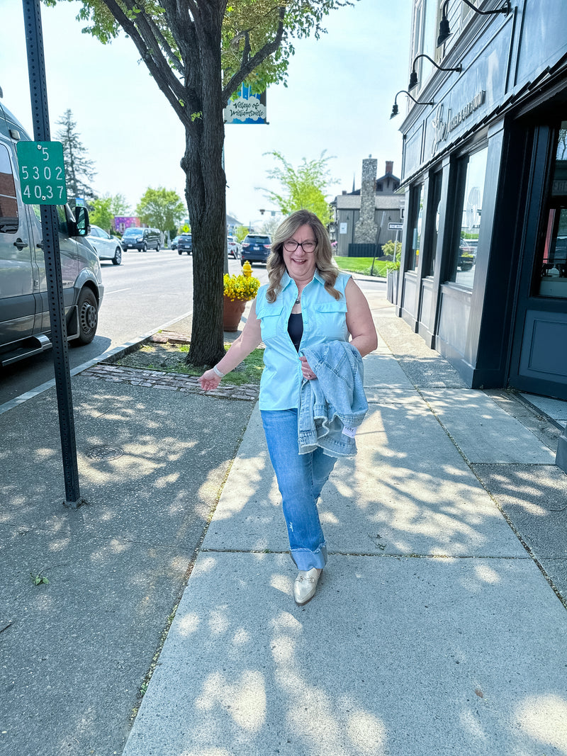 Sleeveless Light Blue Collared shirt