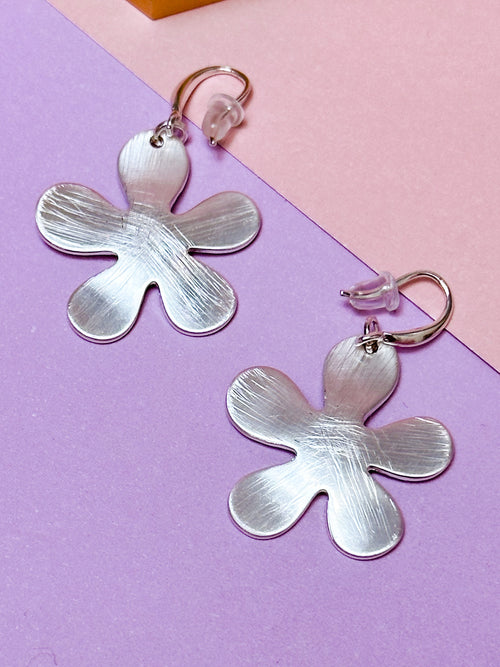 Brushed Metal Flower Earrings | Gold or Silver
