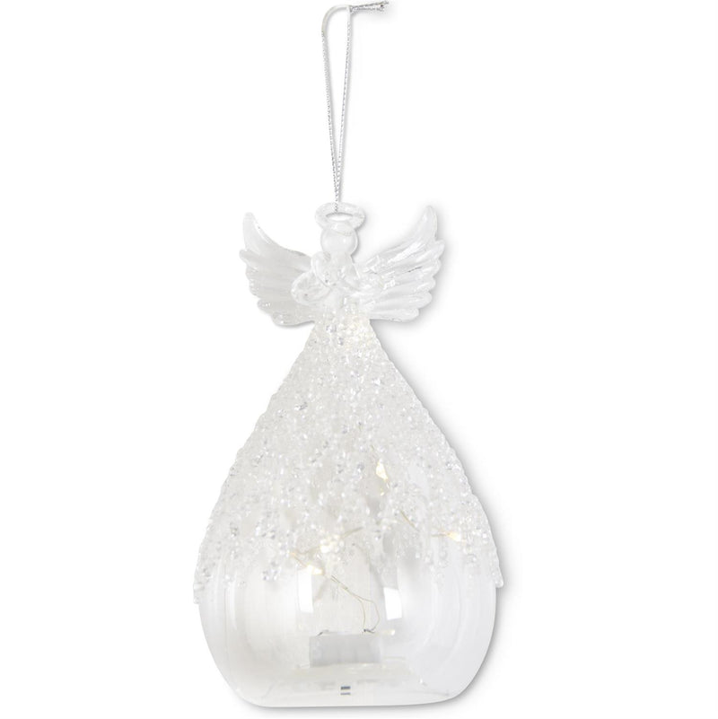 Large LED Matte Glass Angel with Clear Bead
