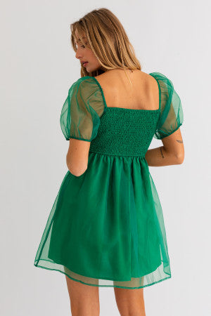 Evergreen Puff Sleeve Dress