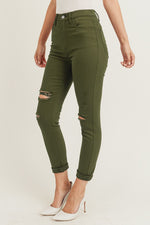 Olive Distressed Relaxed Skinny Jeans