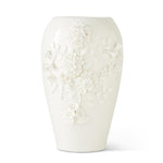 Cream Ceramic Crackled Vase w/Raised Roses