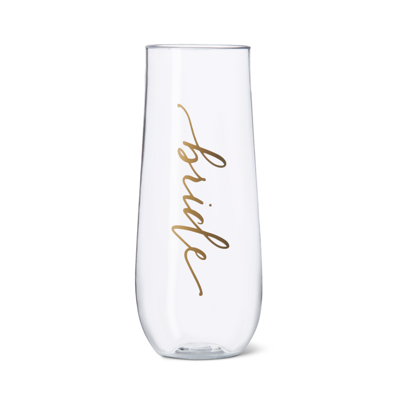"Bride" Durable Plastic Stemless Champagne Glass