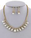 Pearl Rhinestone Necklace & Earring Set (Gold or Silver)