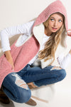 Pink White Faux fur Sherpa Fleece Hoodie Vest