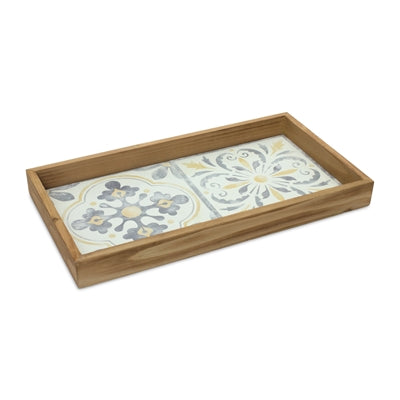 Wood Tray with Yellow and Grey Tile