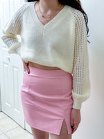 Cecy Faux Leather Pink Slit Skirt