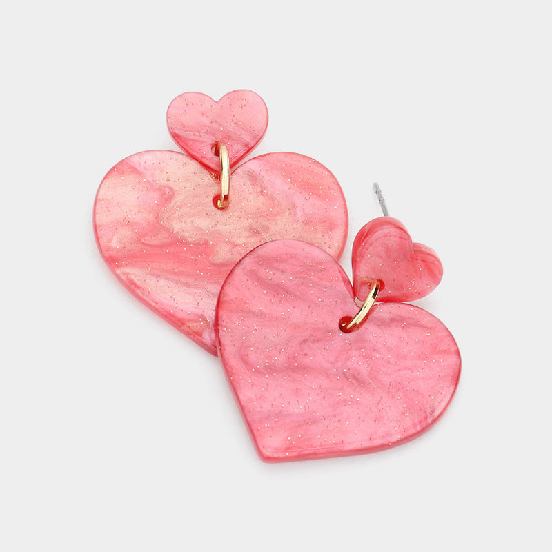 Double Hearts Dangle Earrings