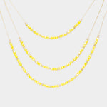 Yellow Faceted Beaded Triple Layered Necklace