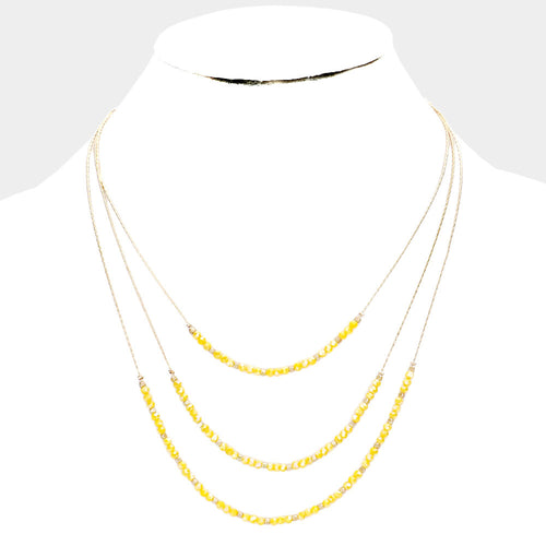 Yellow Faceted Beaded Triple Layered Necklace