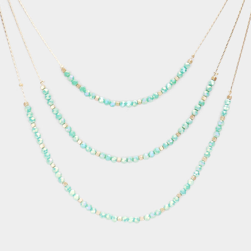Teal Faceted Beaded Triple Layered Necklace