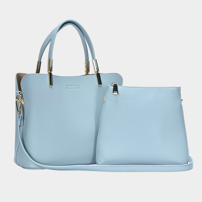 Light Blue Ella Solid Tote Handbag (2 in 1 bag)