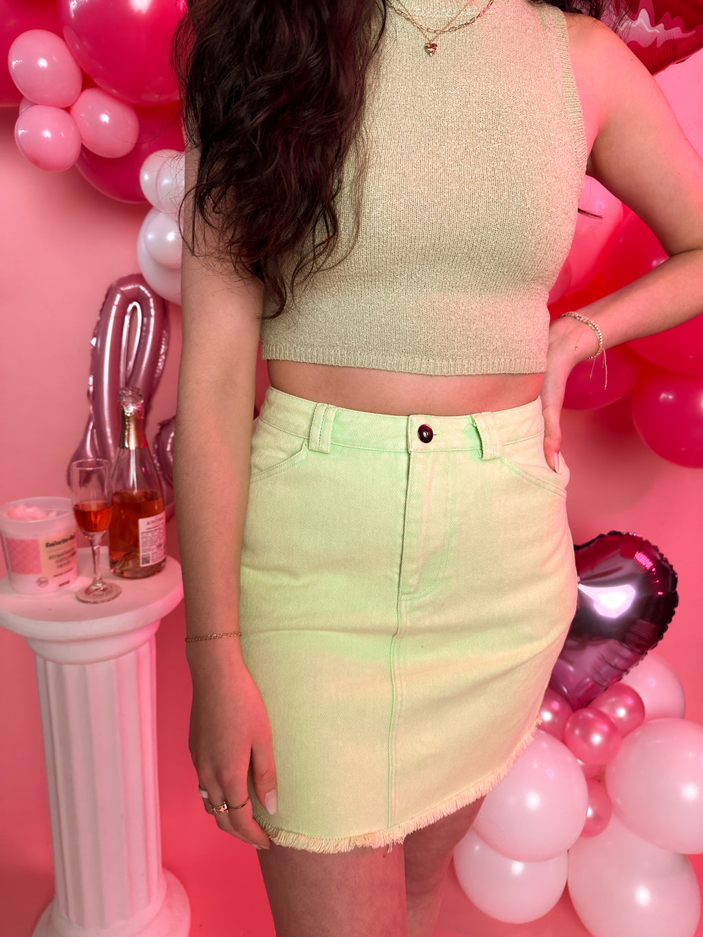 Lime Green Denim Mini Skirt – Rove Jewelry Accessories and Gifts