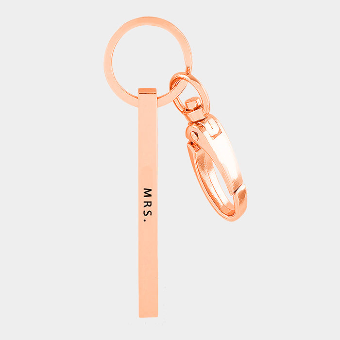 Mrs. Rose Gold Metal Bar Keychain