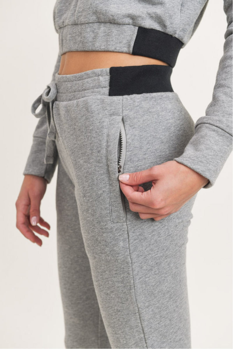 Grey Terry Cotton Skinny Joggers with Zippered Pockets