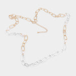 Freshwater Pearl Accented Metal Open Oval Link Long Necklace
