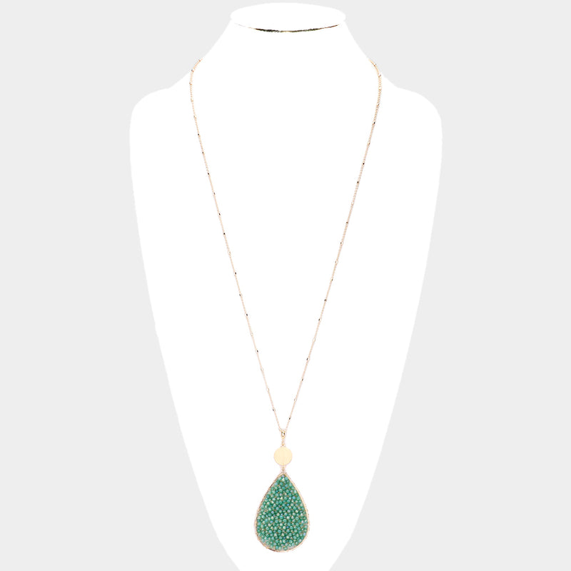 Teal Wire Wrapped Faceted Bead Long Necklace
