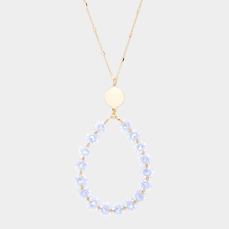 Light Blue Flower Cluster Faceted Bead Necklace